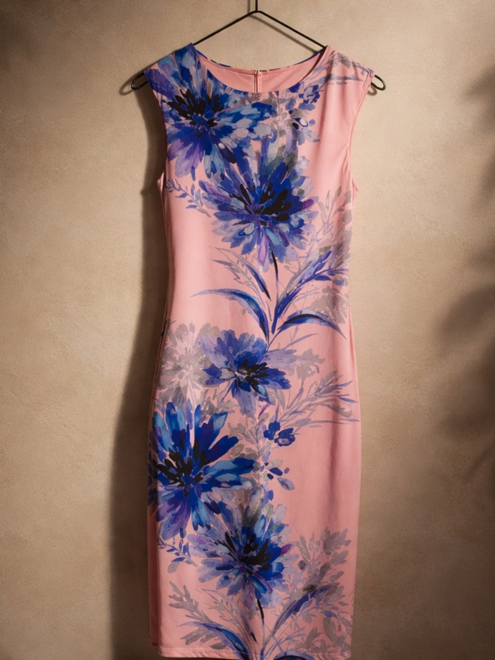 London Times Pink Midi Dress with Blue Floral long dress